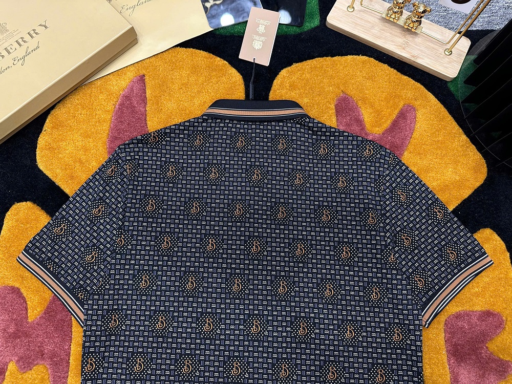 Áo polo Burberry BBR Đen họa tiết logo B full kẻ sọc viền Like Auth 1-1 on web MK